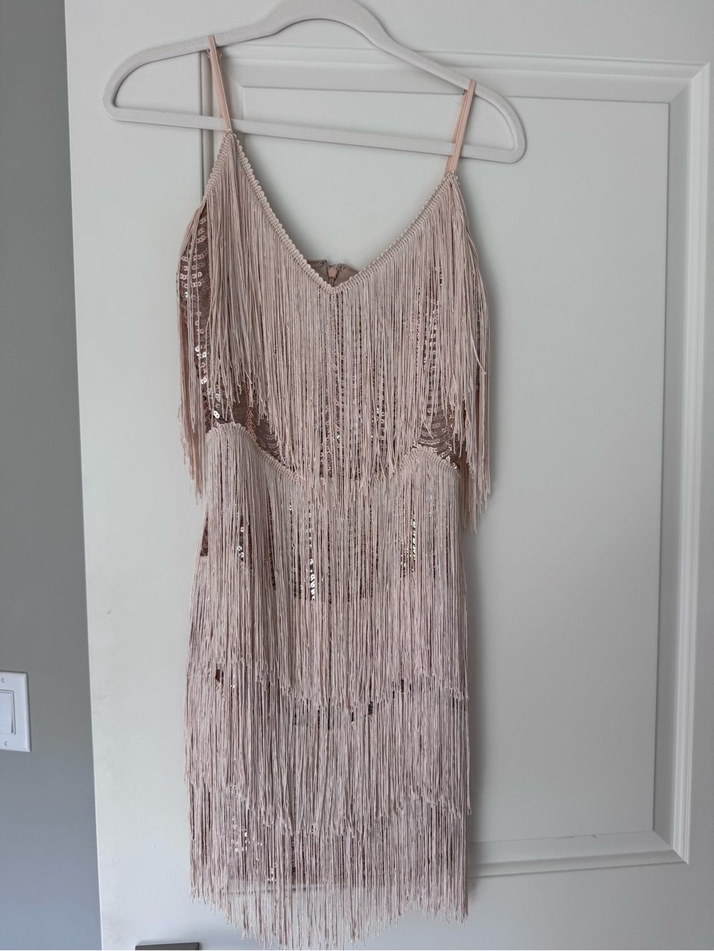 Fringe Sequin Slip Dress - champagne/ivory
